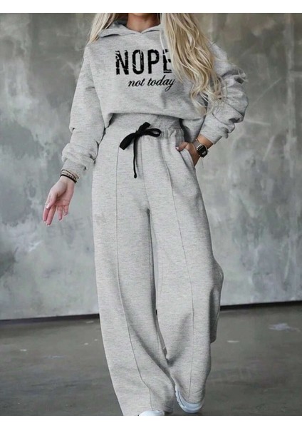 Grip&hug Kadın Uzun Kollu Nope Baskılı Beli Ribanalı Ikili Takım