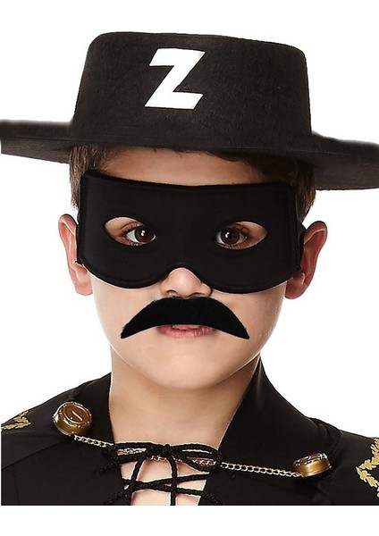Hsyn Siyah Renk Zorro Şapkası Zorro Maskesi ve Zorro Bıyık Çocuk Boy Akdenizpos Yeni