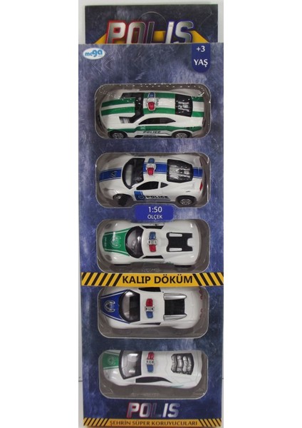 Sürtmeli Die Cast 5'li Metal Polis Araçları