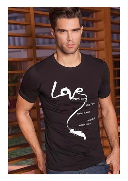 Hsyn Erkek Love Baskılı T Shirt 1037 Akdenizpos Yeni