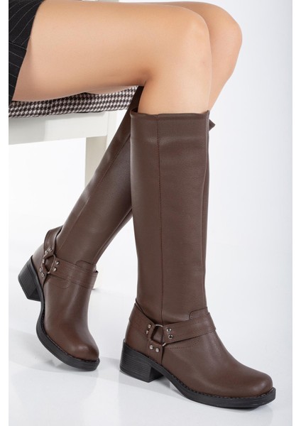 Suins Balius Motorcu Model Küt Burunlu Kadın Çizme