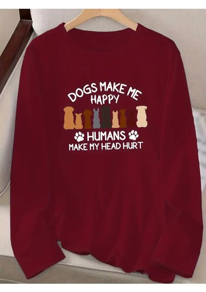 Grip&hug Kadın Uzun Kollu Bisiklet Yaka Köpek Resimli Viskon Bluz