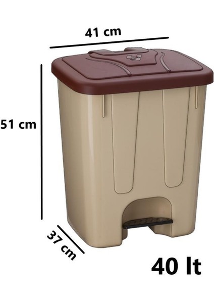 SY-4255 40 Lt Köşeli Pedallı Plastik Çöp Kovası (Iç Kovasız)