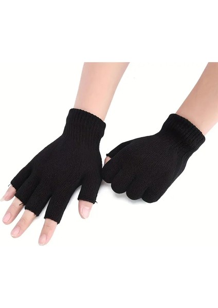 1 Çift Yarım Parmak Eldiven Kadın Erkek Casual Elastik Örgü Eldiven Sıcak Eldiven Spor Eldivenleri Için Düz Renk Örme Parmaksız Eldivenler fiyatları