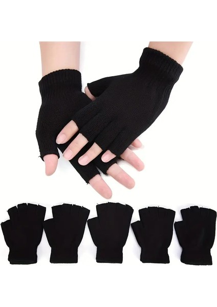 1 Çift Yarım Parmak Eldiven Kadın Erkek Casual Elastik Örgü Eldiven Sıcak Eldiven Spor Eldivenleri Için Düz Renk Örme Parmaksız Eldivenler modelleri