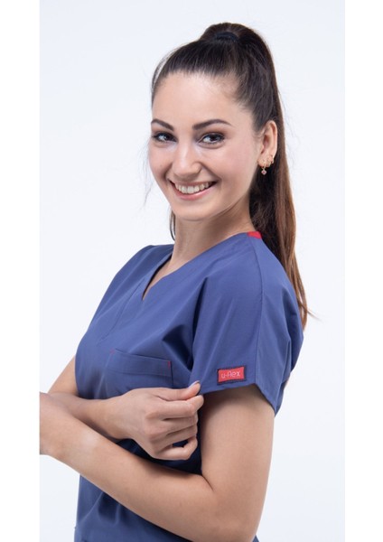 UÇAK MEDİKAL Fırtına Mavi U-flex Likralı Tek Üst