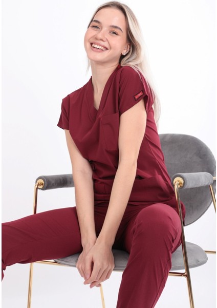 UÇAK MEDİKAL Bordo U-flex Likralı Tek Üst