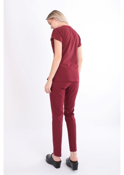 UÇAK MEDİKAL Bordo U-flex Likralı Tek Üst