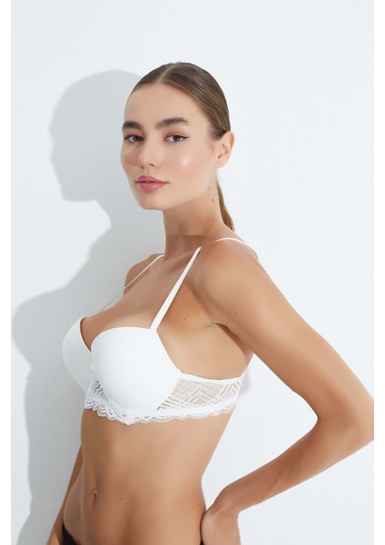3041 Yağmur Desen Kol Dantelli Push-Up Destekli Sütyen - Bordo - 85