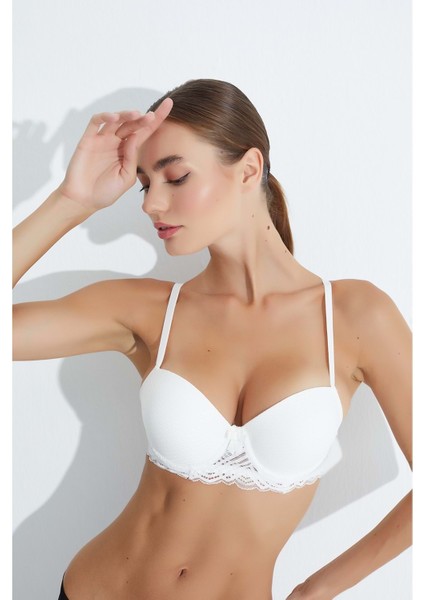 3041 Yağmur Desen Kol Dantelli Push-Up Destekli Sütyen - Bordo - 85