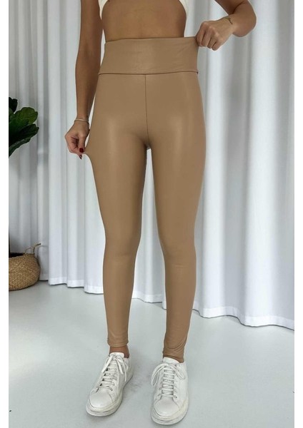 Grip&hug Kadın Yüksek Bel Toparlayacı Içi Şardonlu Tam Kalıp Deri Tayt