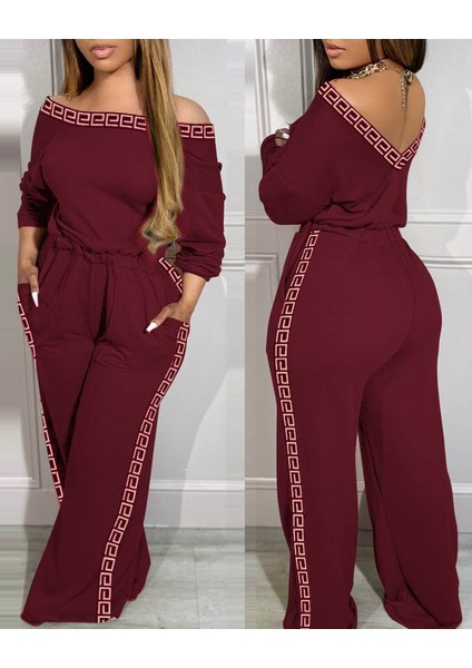 Grip&hug Kadın Uzun Kollu Omuzlardan Açık Beli Lastikli Cepli Şerit Desenli Viskon Iki Iplik Tulum