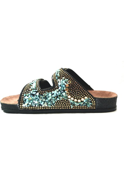 ARYN.071 Siyah Ortopedik Taşlı Tokalı Kadın Terlik fiyatları