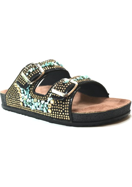 ARYN.071 Siyah Ortopedik Taşlı Tokalı Kadın Terlik modelleri
