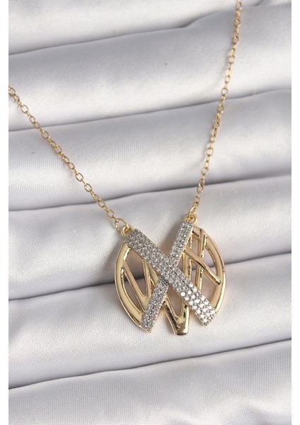 316L Çelik Gold Renk Zirkon Taşlı Vintage Model Kadın Kolye - TJ-BKO9762