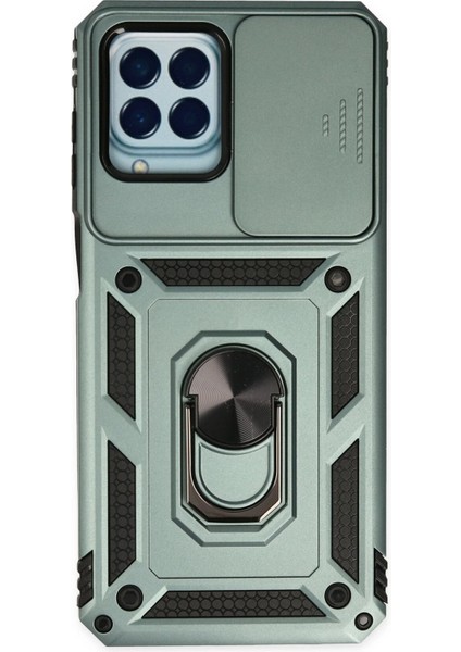 Samsung Galaxy M33 Kılıf Pars Lens Yüzüklü Silikon - Yeşil Zrnet