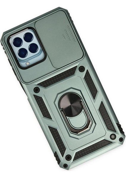 Samsung Galaxy M33 Kılıf Pars Lens Yüzüklü Silikon - Yeşil Zrnet