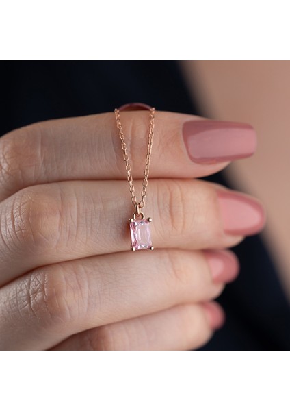 925 Ayar Gümüş Pembe Baget Kolye
