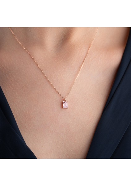 925 Ayar Gümüş Pembe Baget Kolye fırsatları
