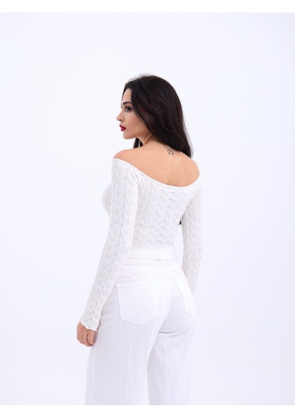 Grip&hug 42241 Triko Kayık Yaka Crop-Ekru