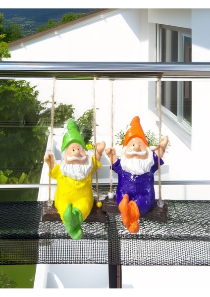 Ikili Sallanan Cüce Bahçe Balkon Süsü (9 x 13 cm ) Set