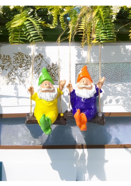 Ikili Sallanan Cüce Bahçe Balkon Süsü (9 x 13 cm ) Set