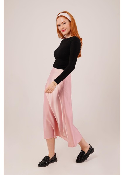 Grip&hug Çan Kesim Midi Pembe Saten Etek