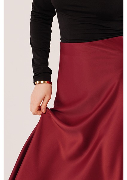 Grip&hug Çan Kesim Midi Bordo Saten Etek