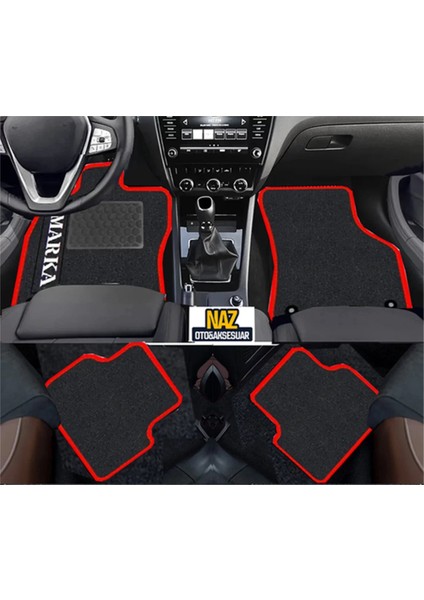 Renault Megane 1 1995-2002 Siyah Halı Kırmızı Kenar Petek Topuk