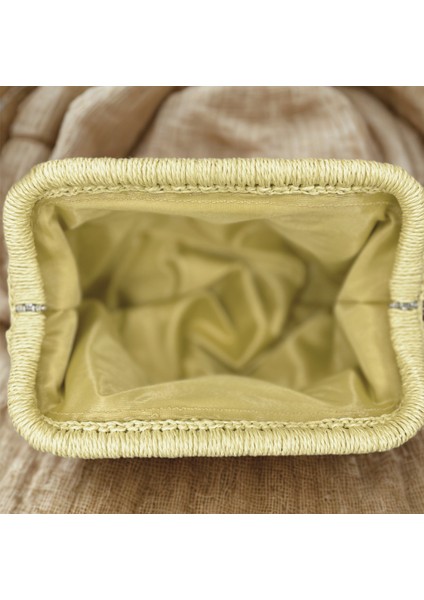 Iris Kadın Burslu Astarlı Kağıt Ip Çanta , Hasır Örgü Clutch, El Çantası, Portföy