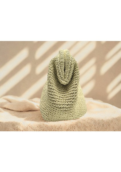 Iris Kadın Burslu Astarlı Kağıt Ip Çanta , Hasır Örgü Clutch, El Çantası, Portföy