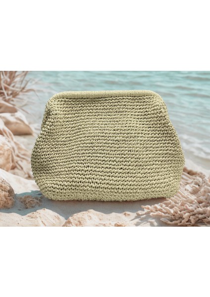 Iris Kadın Burslu Astarlı Kağıt Ip Çanta , Hasır Örgü Clutch, El Çantası, Portföy