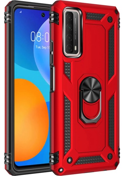 Huawei P Smart 2021 Kılıf Sofya Yüzüklü Silikon Kapak - Kırmızı Zrnet