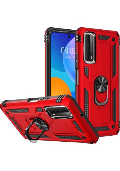 Huawei P Smart 2021 Kılıf Sofya Yüzüklü Silikon Kapak - Kırmızı Zrnet