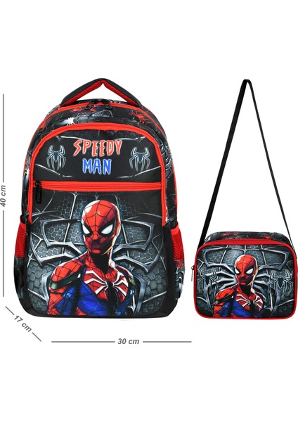 Speedy Man Desenli Ilkokul Çantası Beslenme Çantalı 25207