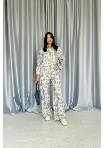Grip&hug Gri Leopar Desenli Ceket ve Pantolon Keten Takım