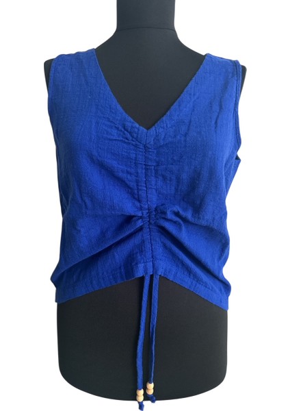 Keten Biye Bağlamalı Bluz