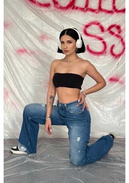 Grip&hug Mavi Palazzo Lazerli Jeans Pantolon