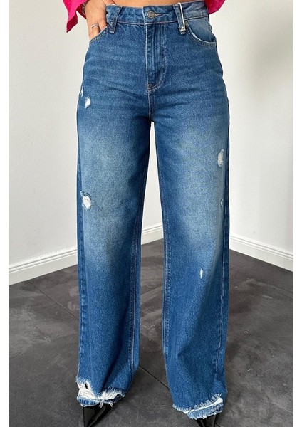 Grip&hug Mavi Palazzo Lazerli Jeans Pantolon