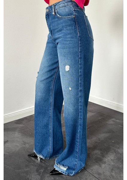 Grip&hug Mavi Palazzo Lazerli Jeans Pantolon