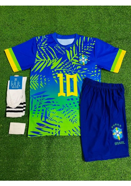 Brezilya 2024/25 Yeni Sezon Neymar Jr Çocuk Konsept Forması 4'lü Set (Maviyeşil)