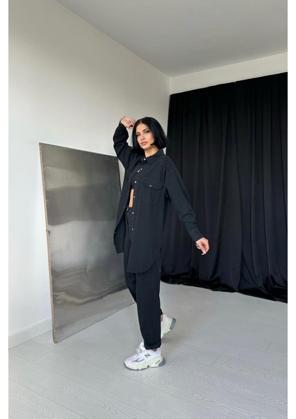 Grip&hug Siyah Gömlek ve Çıtçıtlı Pantolon Takım