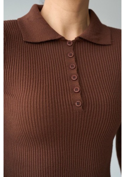 Grip&hug Polo Yaka 6 Düğmeli Kazak - Kahve