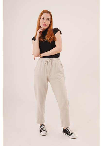 Grip&hug Cepli Belden Bağlamalı Paça Detaylı Krem Pantolon