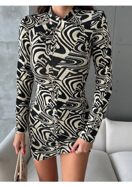 Zr Model Desen Detaylı Jakar Elbise
