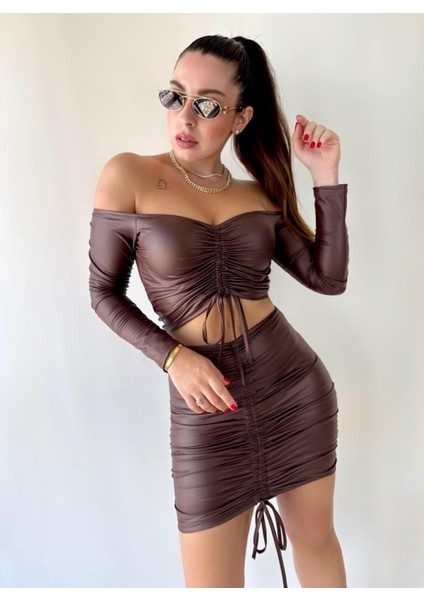 Grip&hug Kadın Büzgülü Deri Etek Takım Fırsat Ürün modelleri
