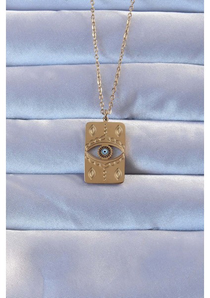 316L Altın Renk Işlemeli Nazarlı Vintage Kolye - TJ-BKO9266