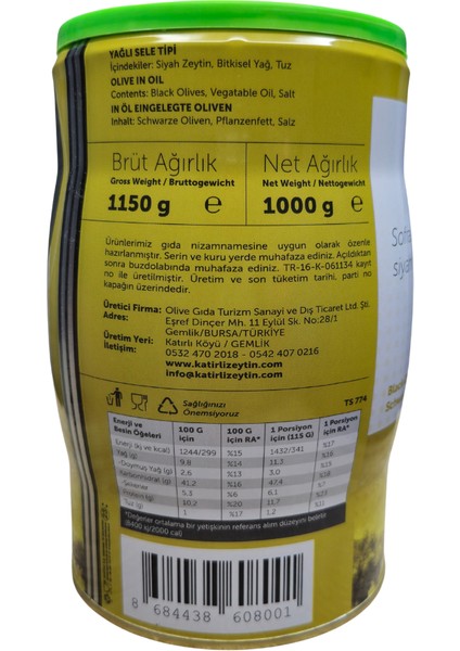 L Boy Sofralık Siyah Zeytin 1 kg x 4 Adet