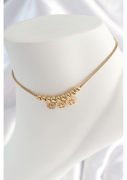 316L Çelik Gold Renk Yaşam Ağacı Figür Kadın Halhal - TJ-HH1524