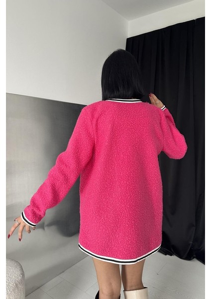 Grip&hug Fuşya Şeritli Bukle Hırka